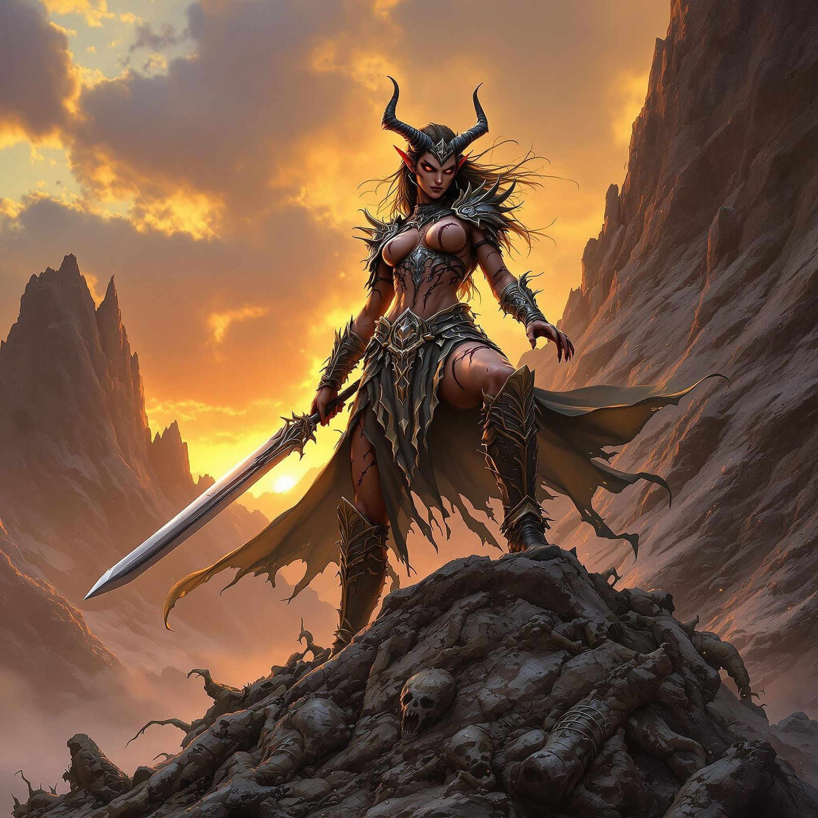 Tiefling Queen's Victory: Hyperdetailed Digital Art