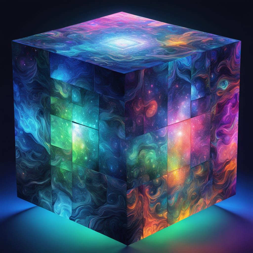 Cosmic Oceanic Vortex in a Glowing Rubik's Cube