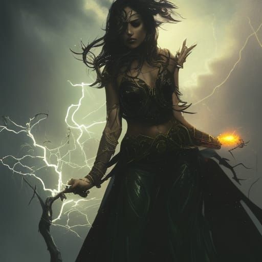 Evil Sorceress of Elemental Power: Dark Fantasy Art