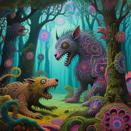 Dreamlike Forest with Wild Creatures in Surreal Style