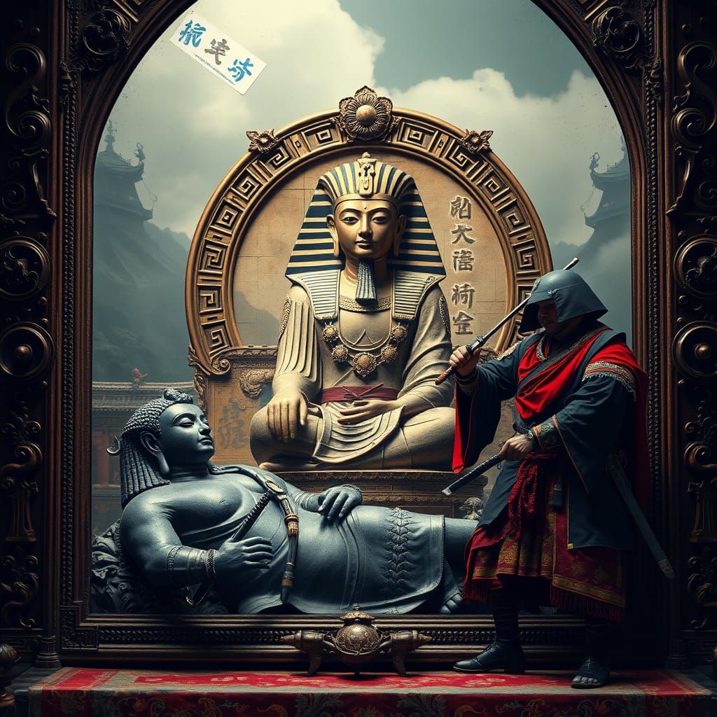 Buddha, Sphinx, and Samurai in Mystical Reflection