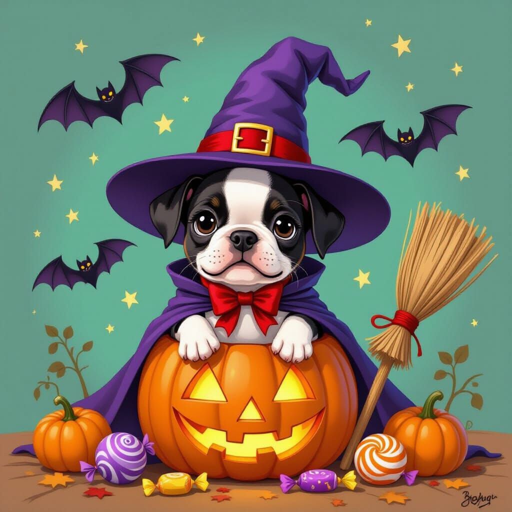 Halloween Puppy: A Whimsical Cartoon Illustration
