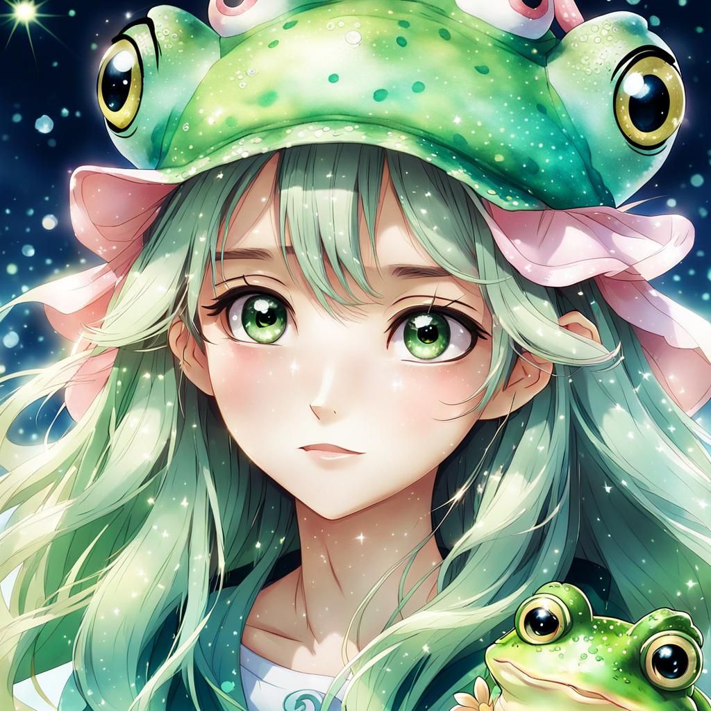 Cute Anime Girl Portrait in Watercolor Style