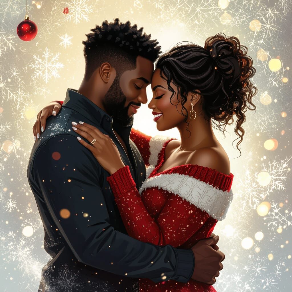Romantic Christmas Book Cover: Loving Couple Embracing