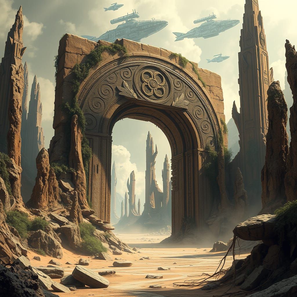 Colossal Archway in Ancient Rakatan City Ruins, Biomechanica...