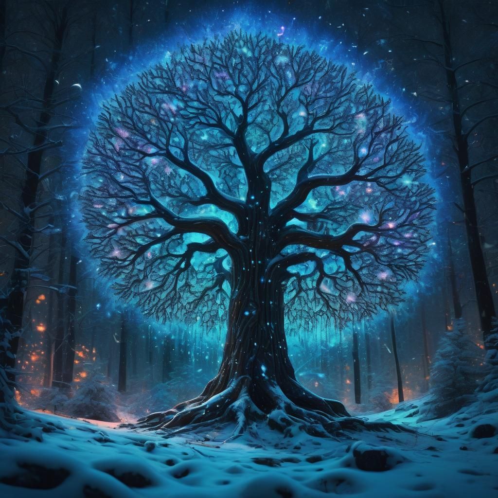 Glowing Forest with Astral Snowflakes
