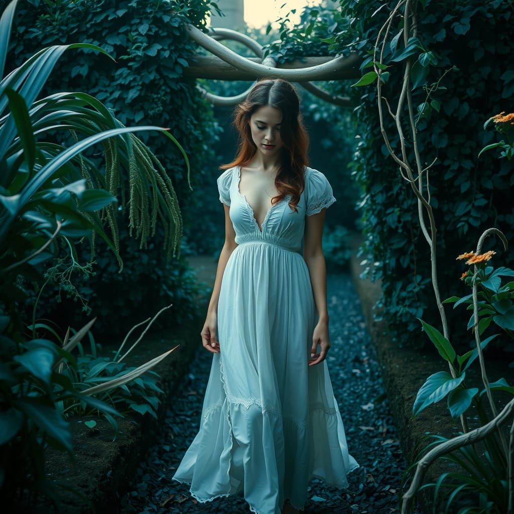 Spectral Scarlett O'Hara in Overgrown Garden