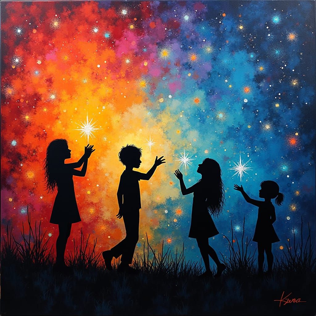 Star Silhouettes in Space: Neo-Impressionist Expressionism