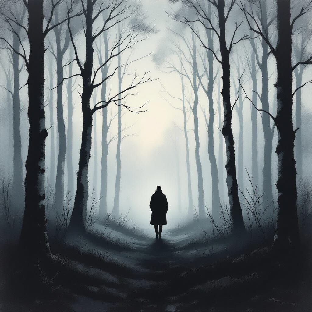 Melancholic Forest Figure in German Expressionist Style