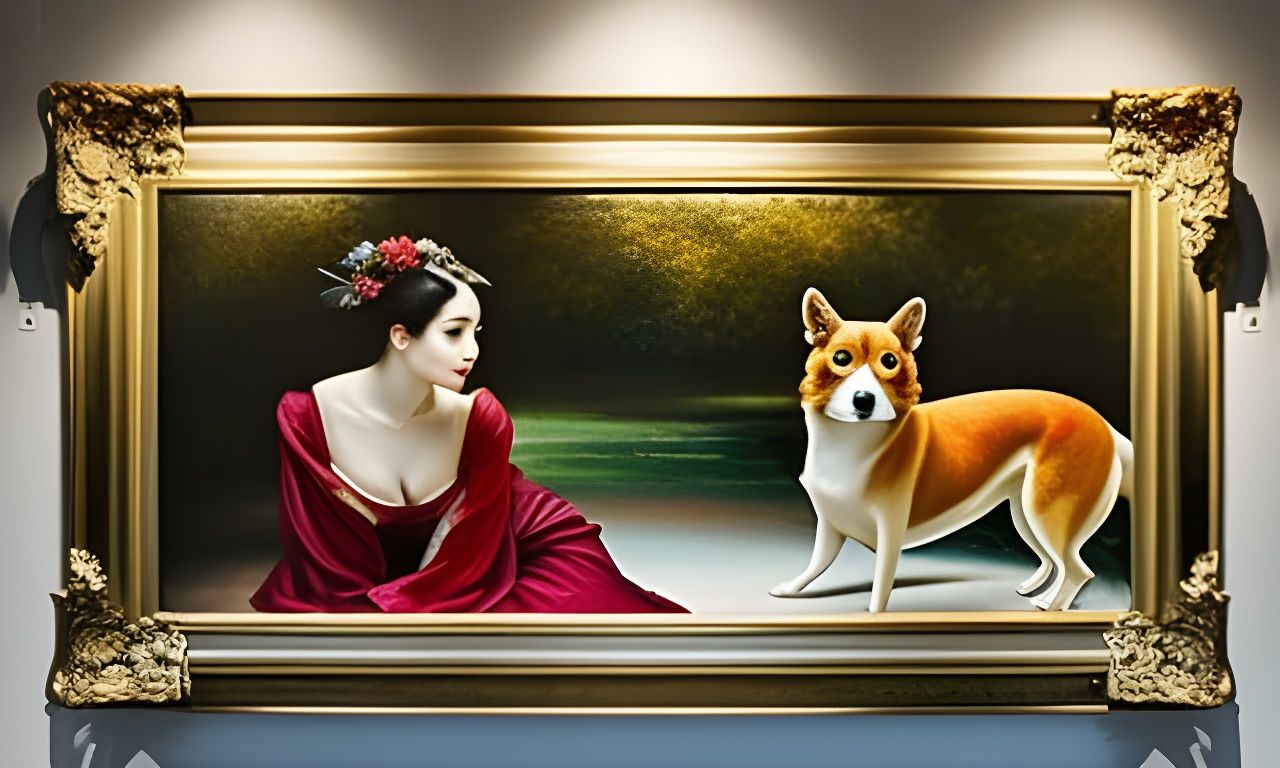 Eva Green and Shiba Inu: Degas-Style Oil Painting