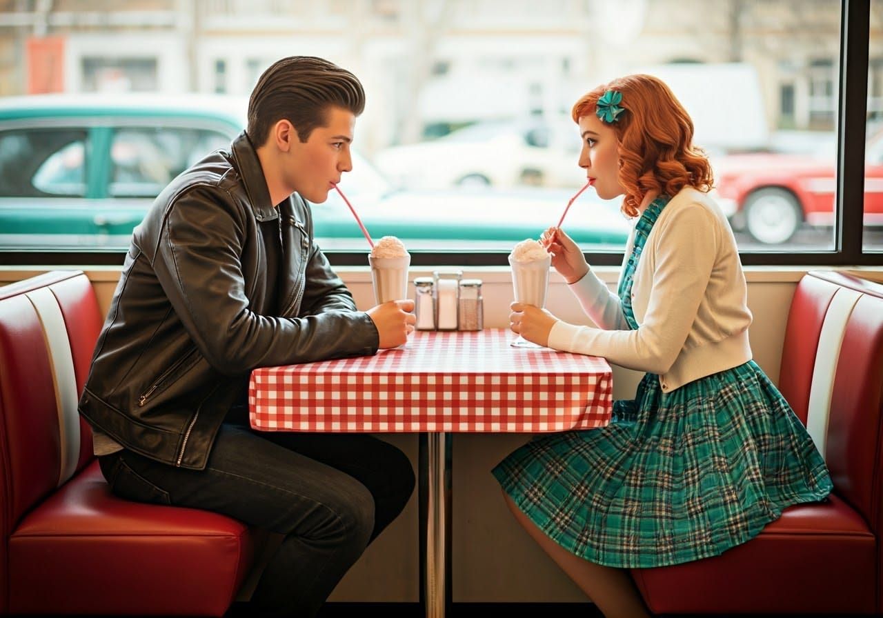 Nostalgic 50s Diner Scene in Retro Style