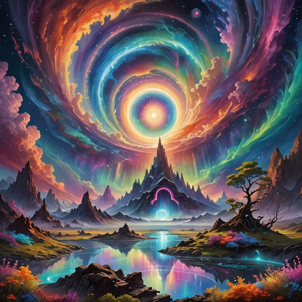 Futuristic Dreamscape with Shimmering Portal, Fantasy Matte ...