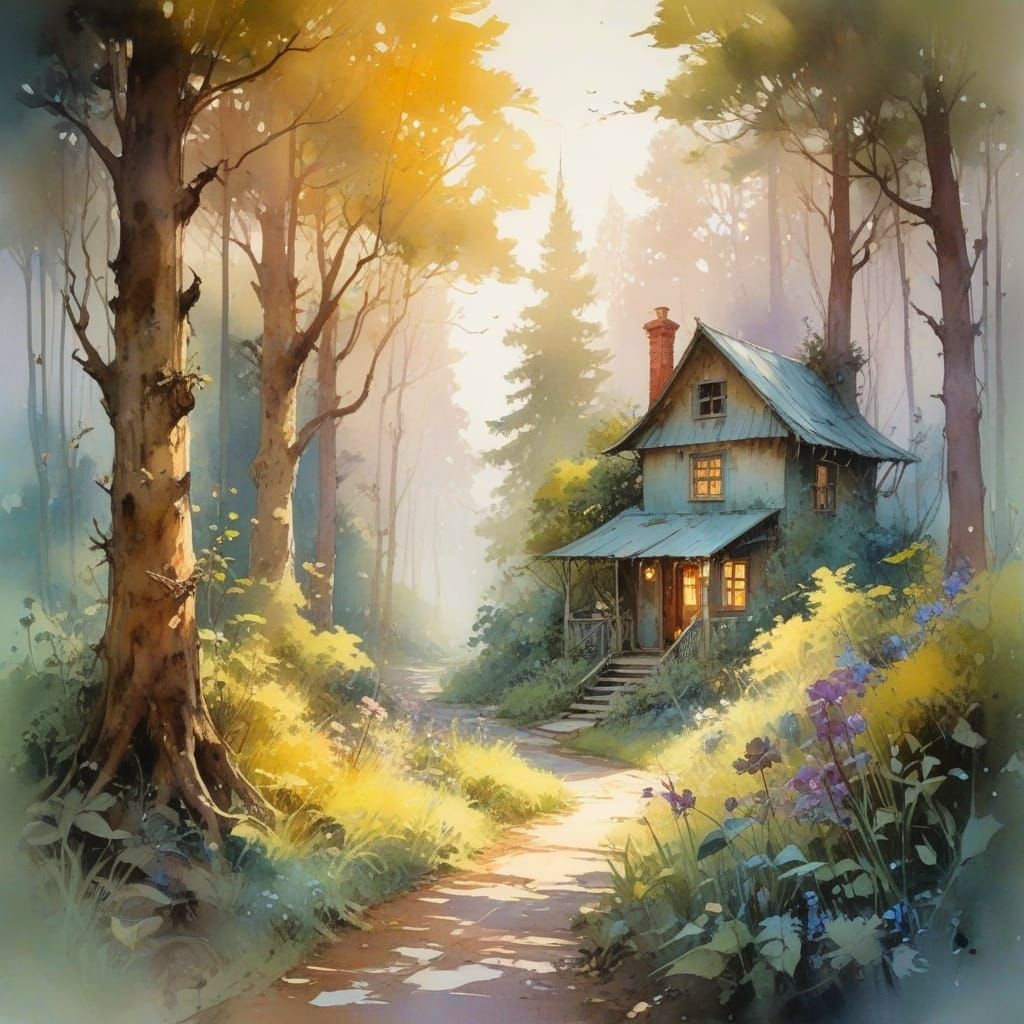 Ethereal Summer Forest Watercolor