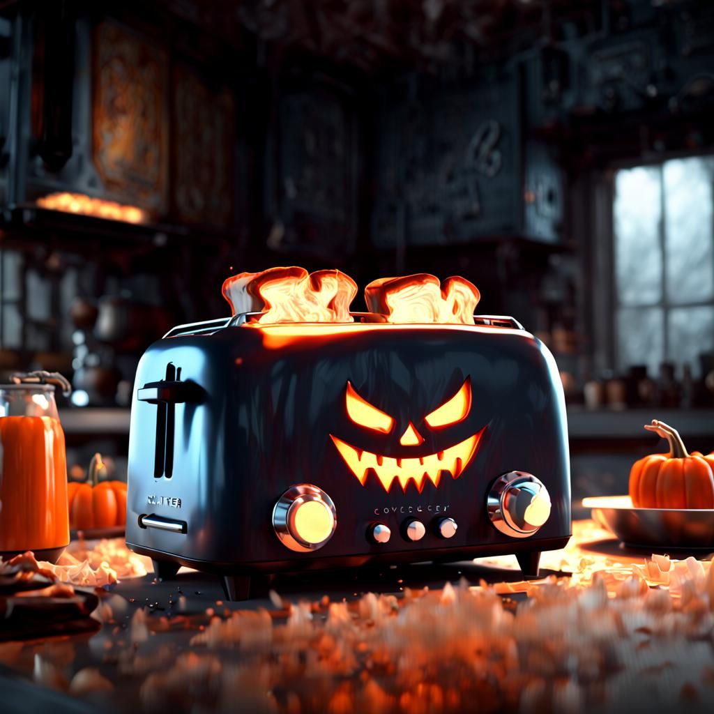 Evil Cartoon Toaster in Halloween Colors