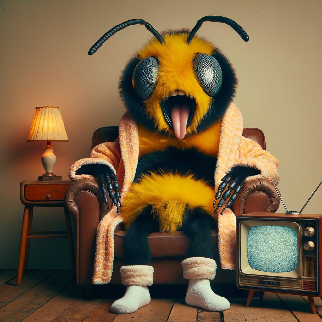 Anthropomorphic Bumblebee Watching TV