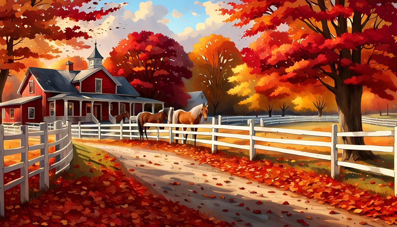Hyperrealistic Horse Farm in Autumnal Light