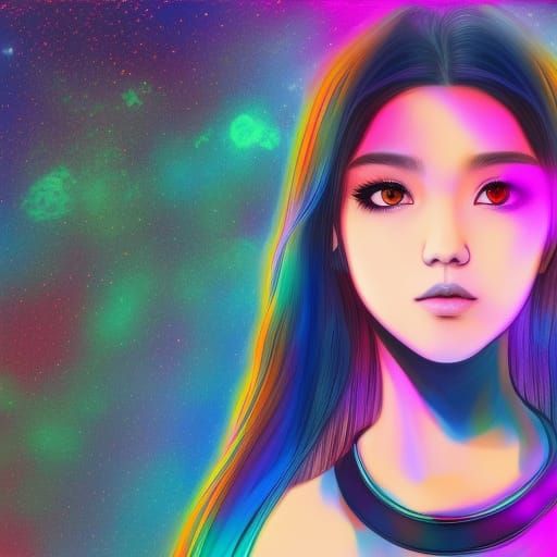 Anime Girl in Holographic Cosmic Style