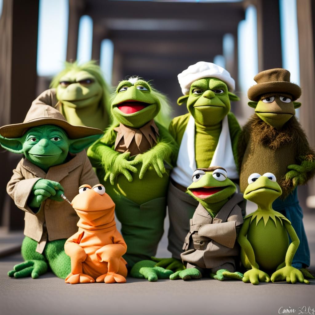 Famous Green Characters Hanging Out Together