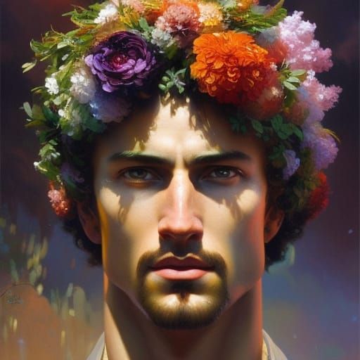 Roman God of Flowers Portrait in Expressionist Style