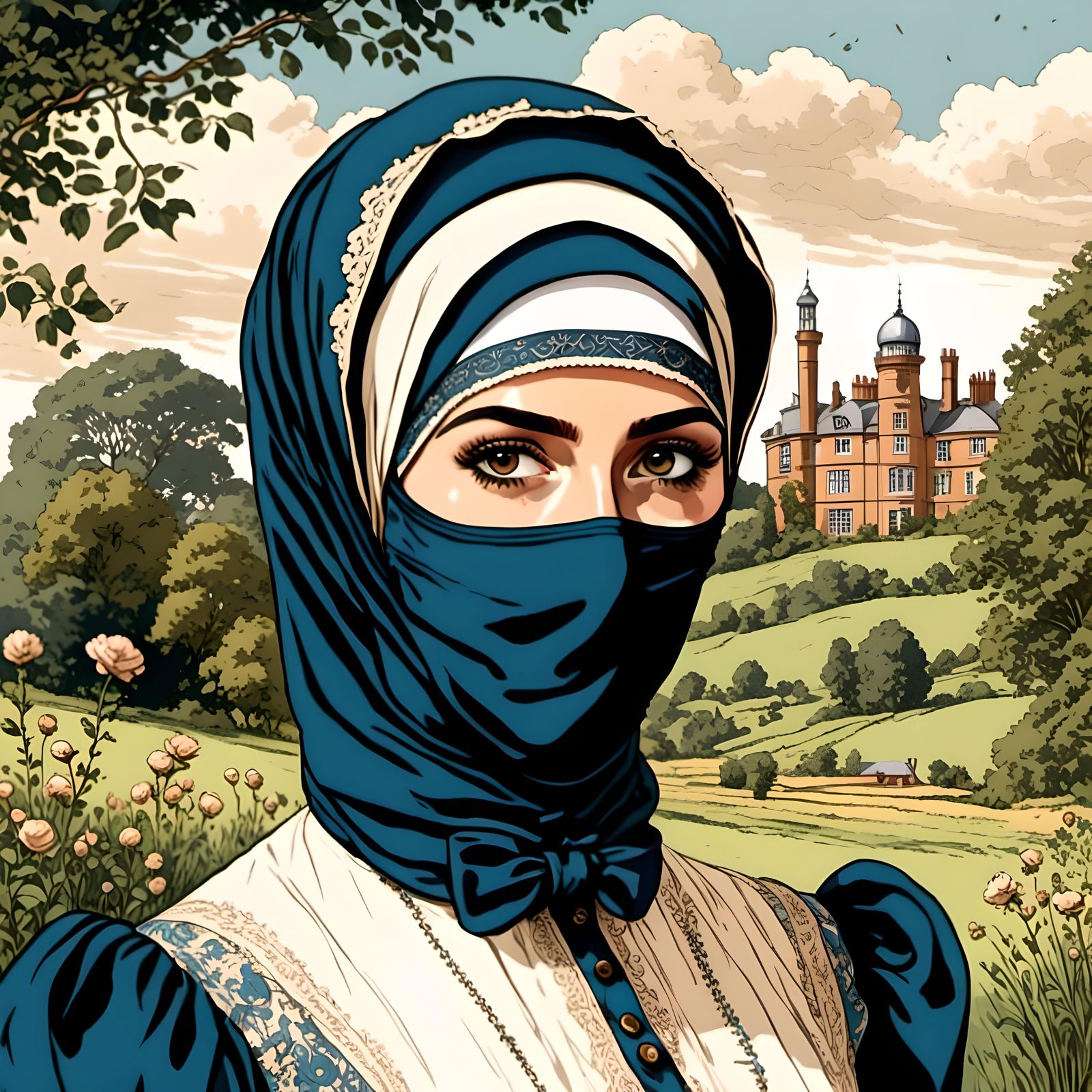 Elegant Victorian Woman Embodying Modesty in a Vintage Comic...