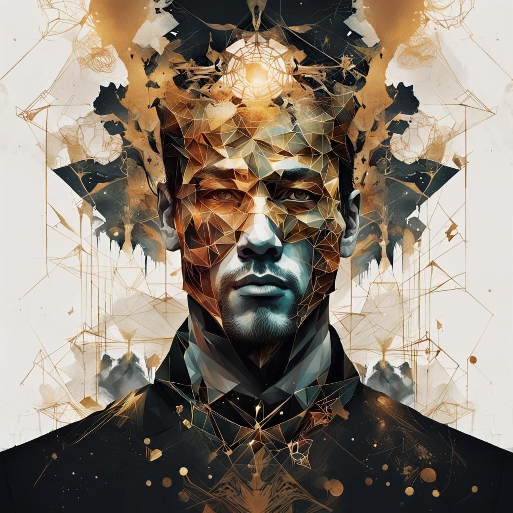 Enigmatic Partygoer Radiates Elegance in Geometric Digital A...