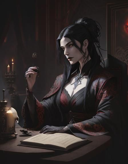 Vampire Queen in Kimono: Dark Fantasy Concept Art