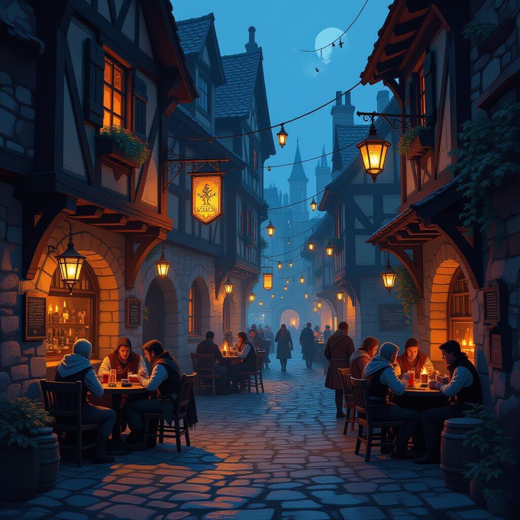 Medieval Tavern and Alleyway with Lanterns