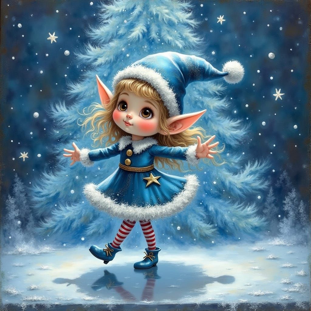 Whimsical Elf Dances Under Christmas Tree