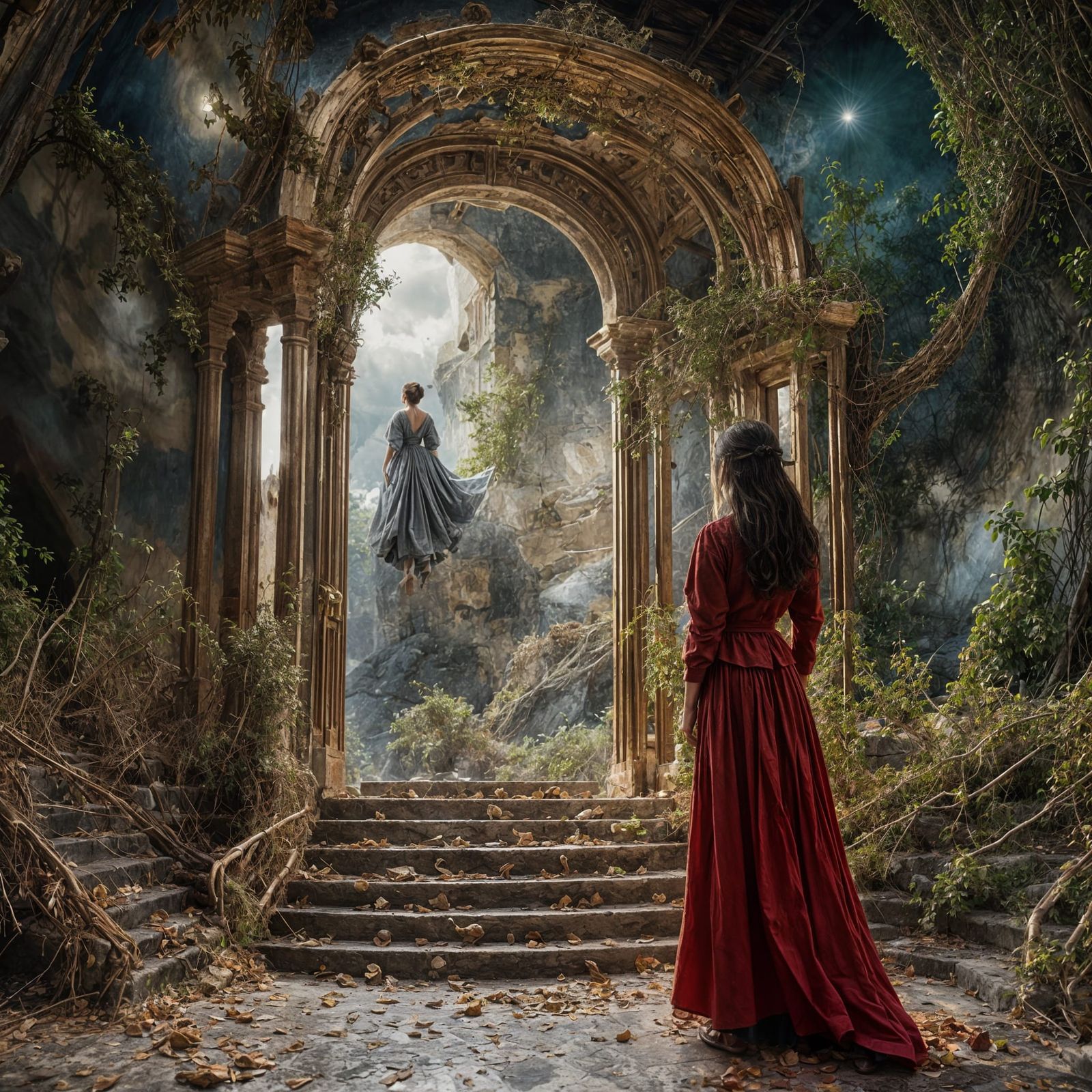 Ethereal Figure in Dreamscape Doorway