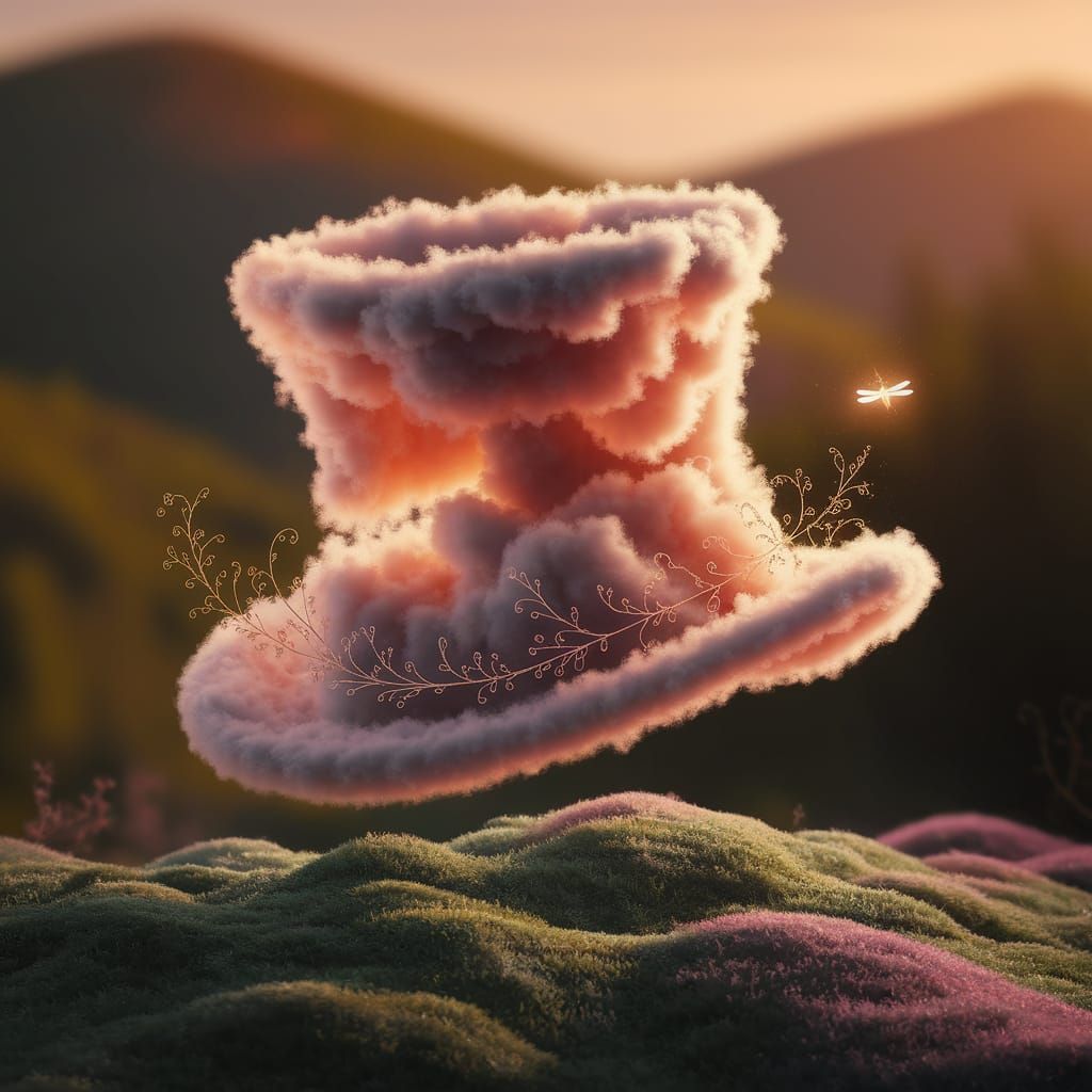 Whimsical Cloud Top Hat in Golden Light