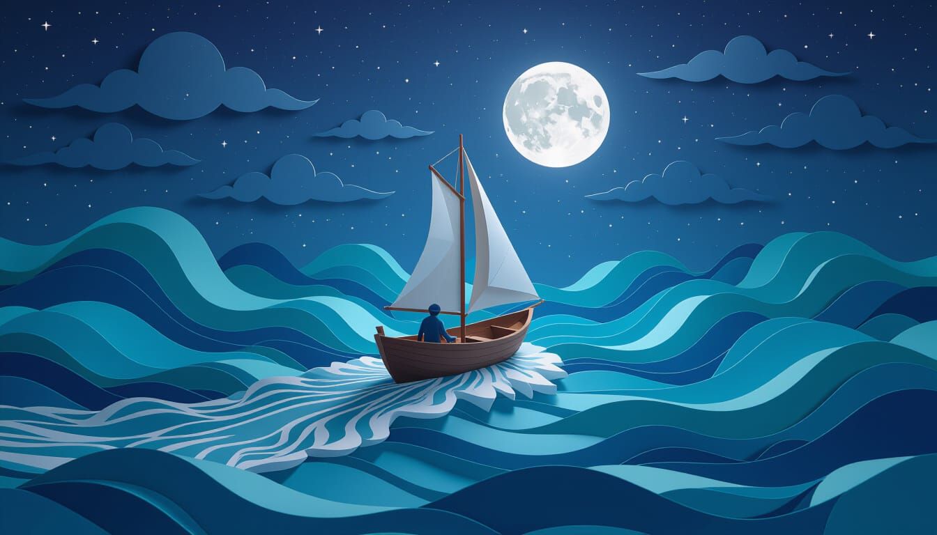 Paper Boat on a Moonlit Ocean