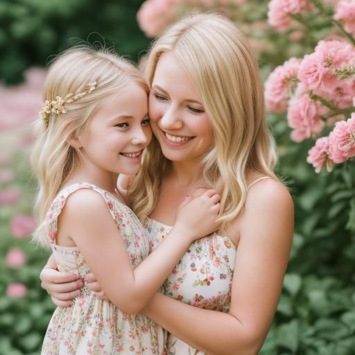 Mother and Daughter Portrait with Floral Background
