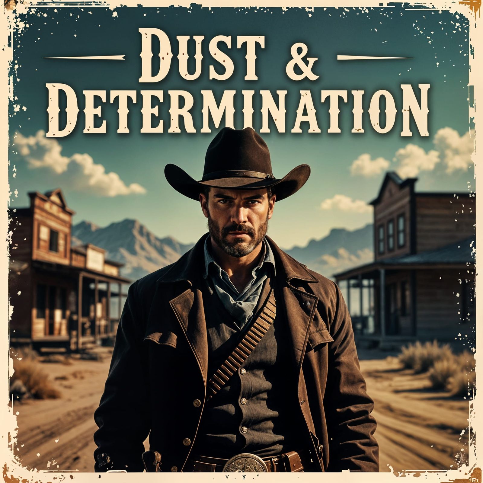 Western Movie Poster: Stoic Sheriff in Dusty Town