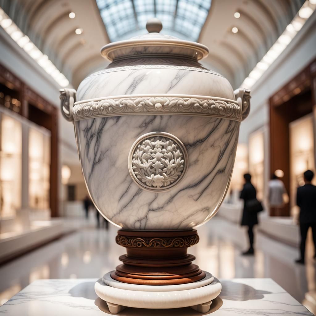 Museum Ceramics Exhibition Hall with Marble and Stands