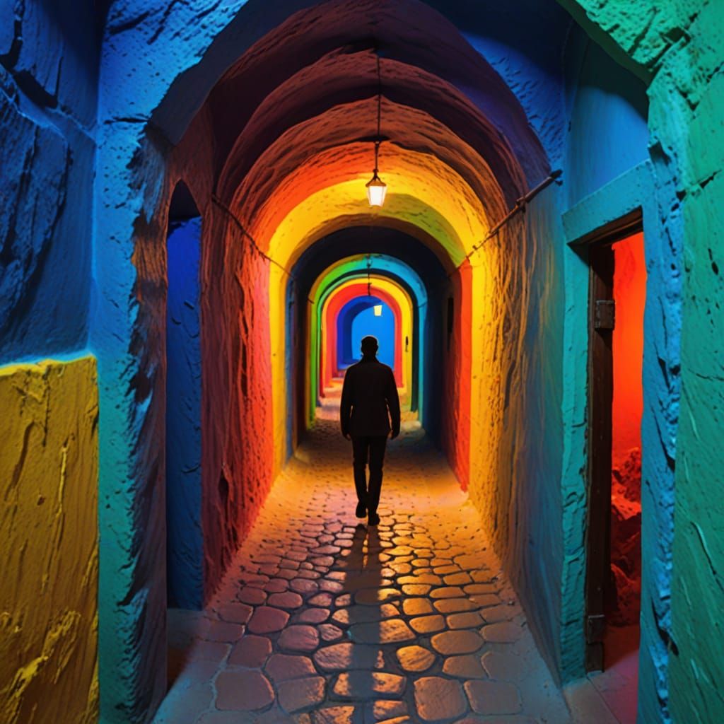 Colorful Subterranean Passageways with Approaching Guards