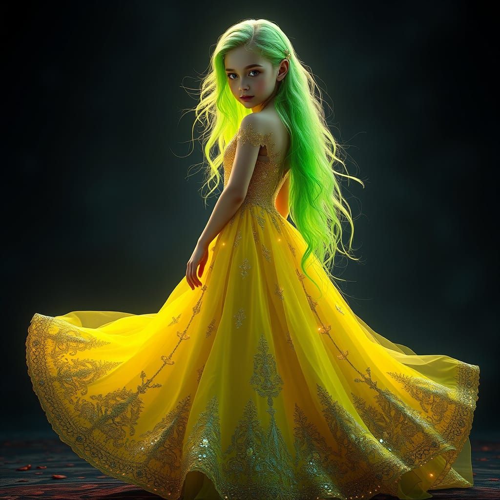Neon Goddess in Vibrant Fantasy Attire