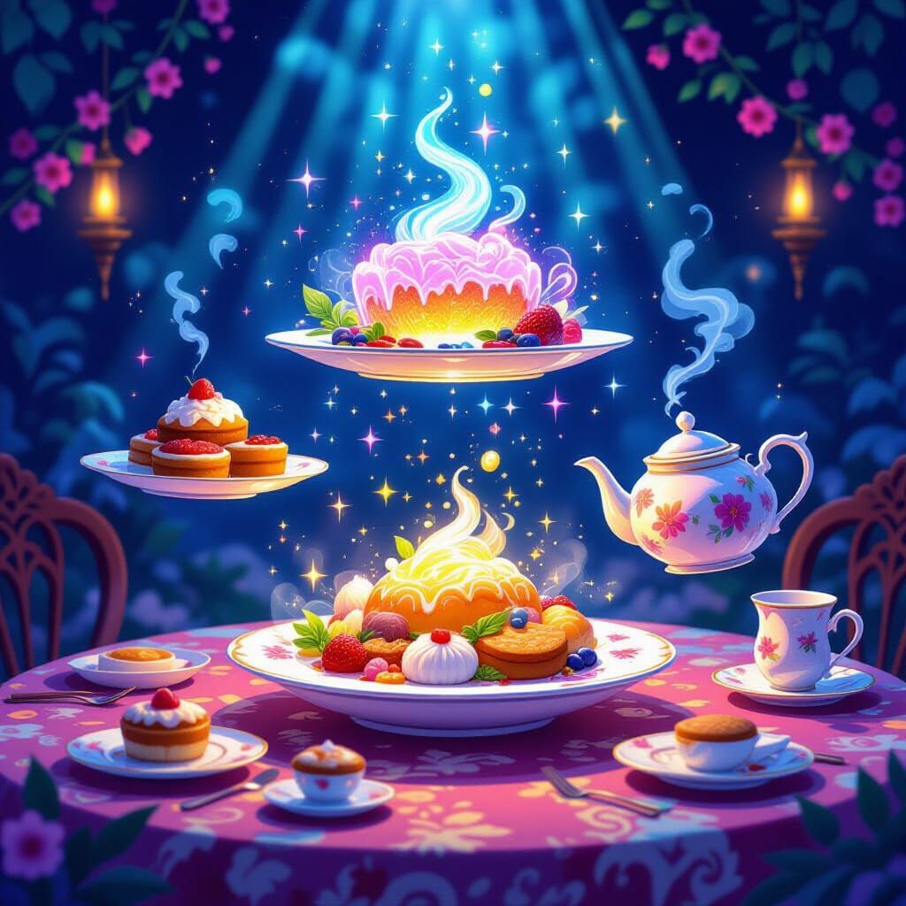 Magical Levitating Feast with Glowing Desserts and Enchanted...