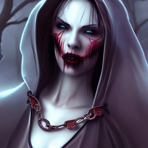 Hooded Vampire with Flamed Diamond Necklace