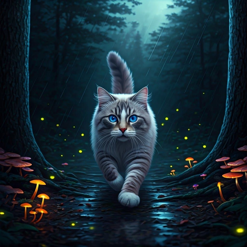 Moonlit Cat in Smoky Mountain Forest