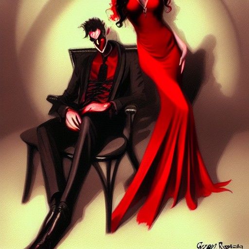 Vampire Woman in Red Dress, Sinister Man
