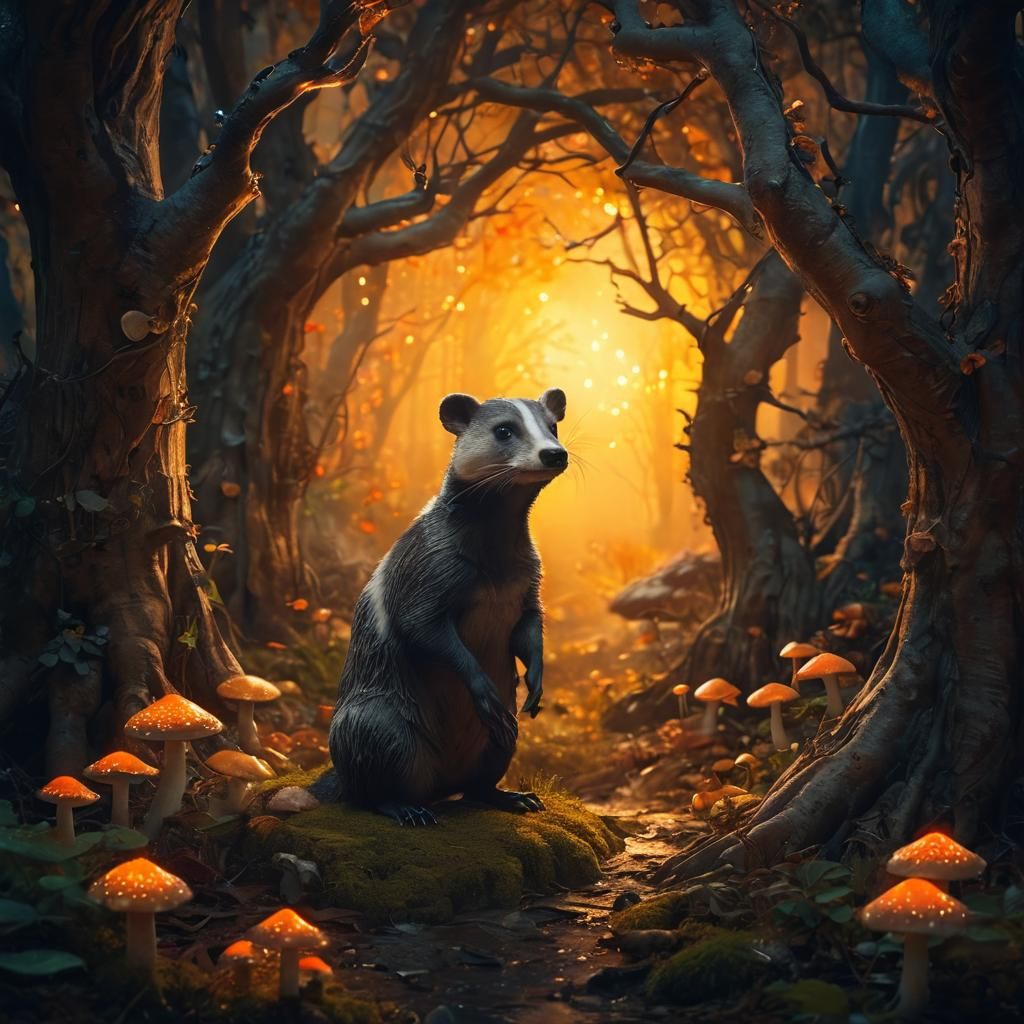 Mystical Badger in Vibrant Digital Fantasy Art