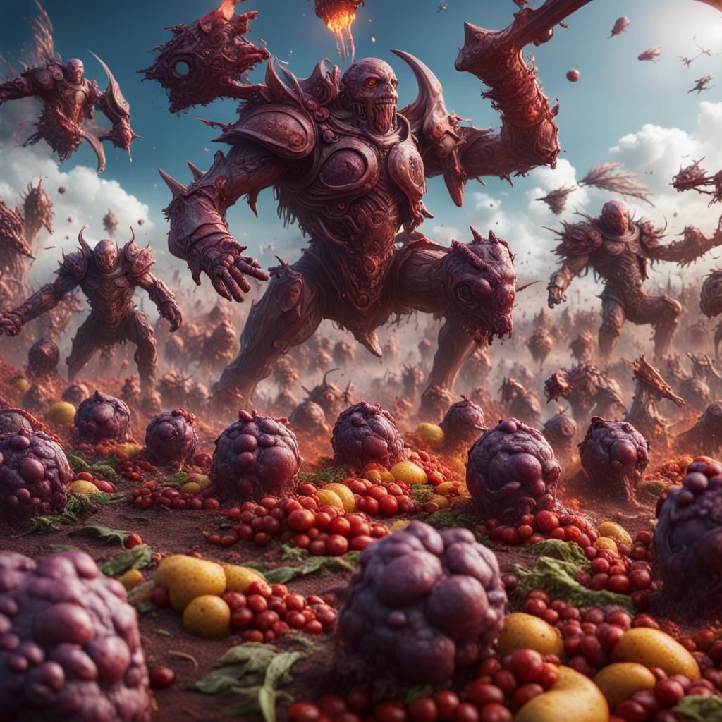 Food Humanoid Army Battle in Detailed Matte Painting
