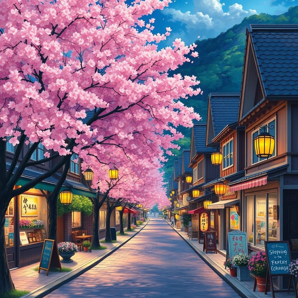 Japanese Village Street Scene in Americana Style