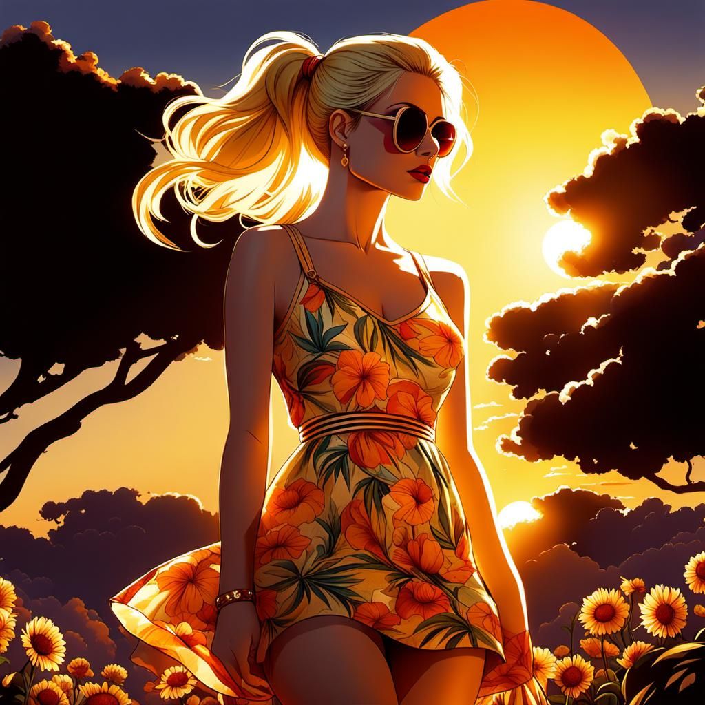 Sunset Portrait in Jamie Hewlett's Comic Style