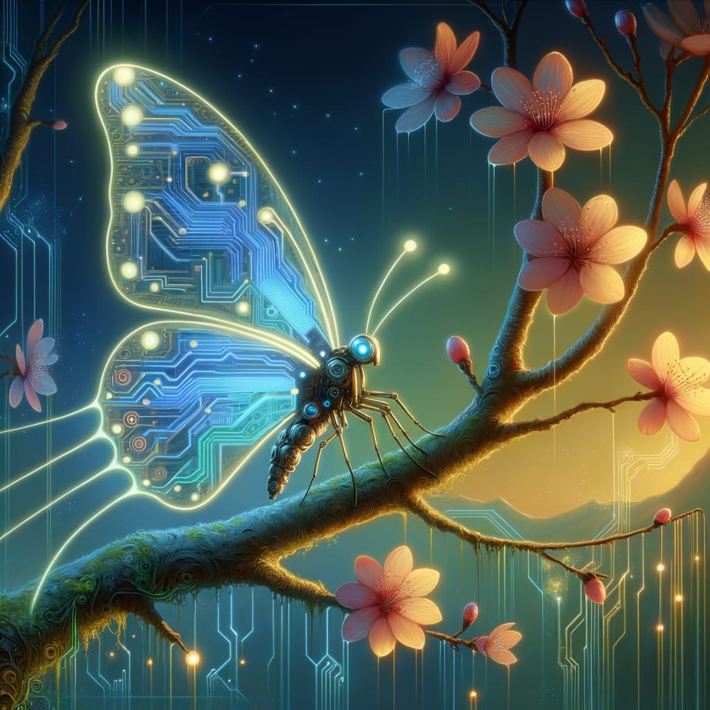 Surrealistic Bioluminescent Mecha Butterfly in Digital Art S...