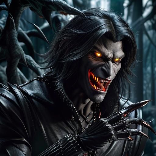 Glowing Vampire-Werewolf-Wraith Hybrid: Detailed Macro Image