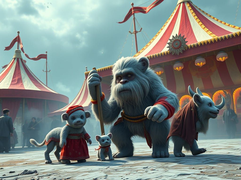 A Photorealistic Yeti Family Visits the Circus