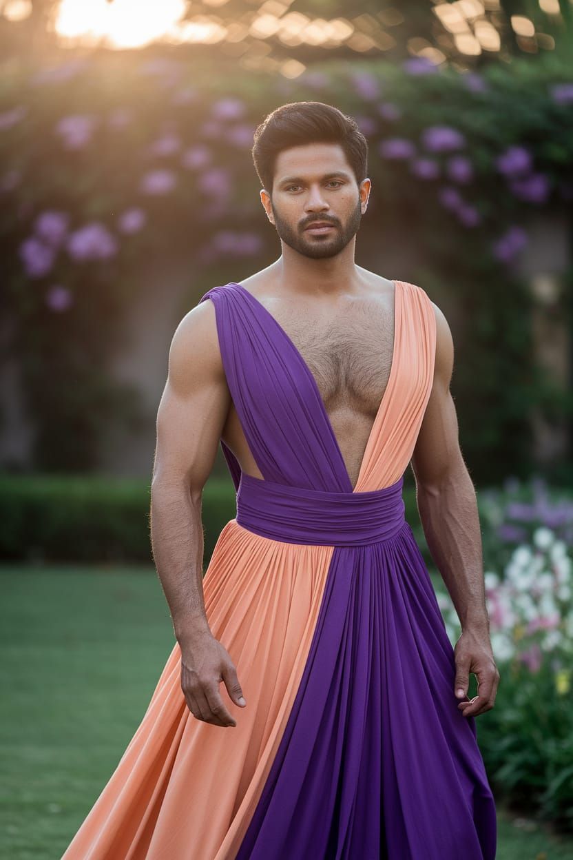 Confident Tamil Gentleman in Exquisite Purple Gown