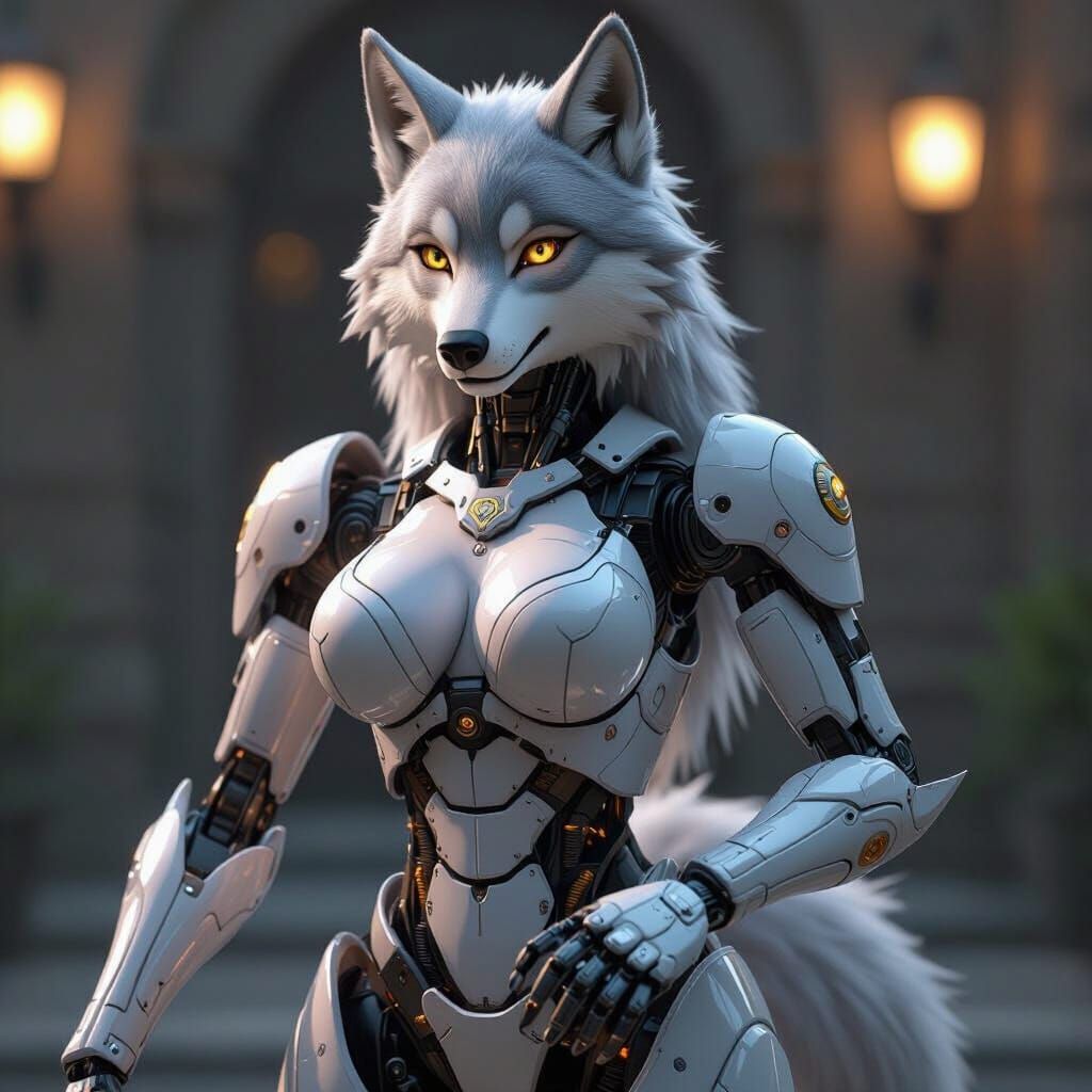 Realistic Female Wolf Animatronic with Quantum AI