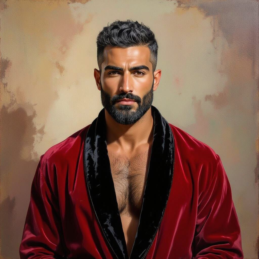 Handsome Man Portrait In Vibrant Impasto Oil Style